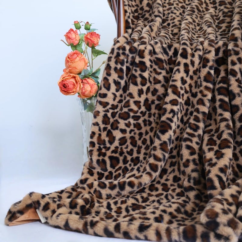 MYRU Velboa Super Soft Leopard Blanket Double Layer Bedding Thick Sofa Cover Furry Fuzzy Fax Fur Throw Blanket (Brown,63 x 79 Inch) - Image 5